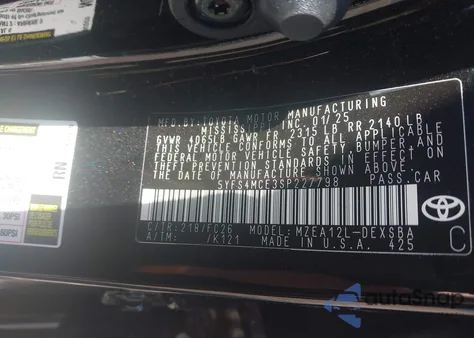 2025 Toyota Corolla Se z USA, uszkodzony, nr VIN 5YFS4MCE3SP227798